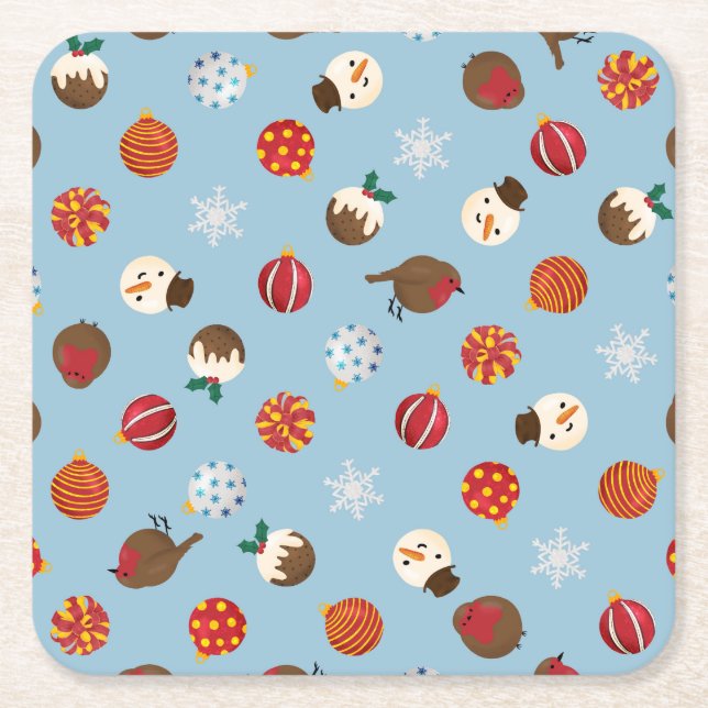 Ditzy Christmas Polkadots Square Paper Coaster (Front)