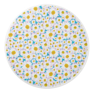 Ditzy Daisies on Blue Custom Ceramic Drawer Knob