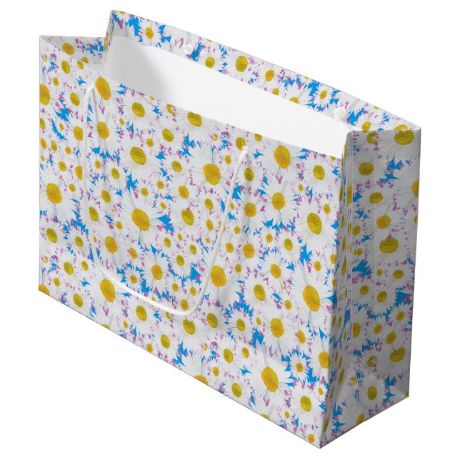 Ditzy Daisies on Blue Custom Large Gift Bag (Front Angled)