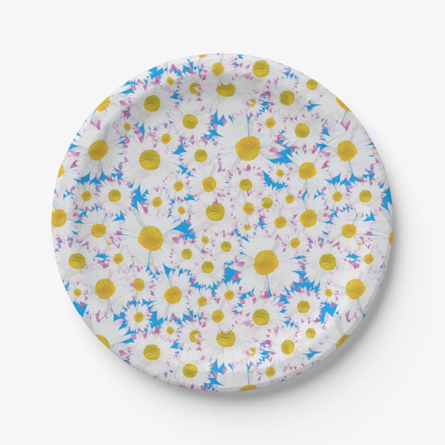 Ditzy Daisies on Blue Custom Paper Plates (Front)
