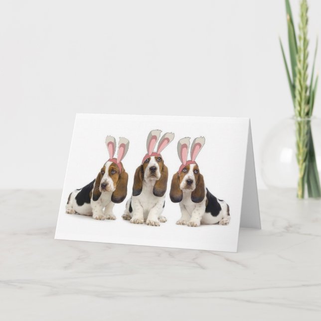 Ditzy Dogs~Original Notecard~Basset Hounds~Easter Holiday Card (Front)