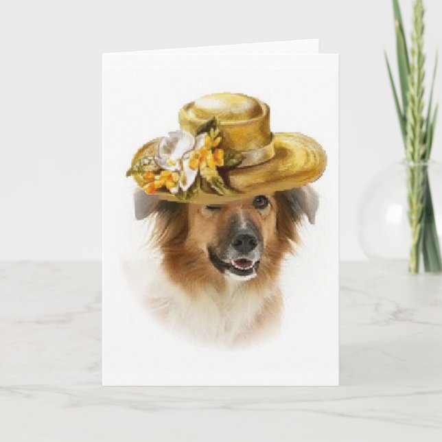 Ditzy Dogs~Original Notecard~Border Collie~Easter Holiday Card (Front)
