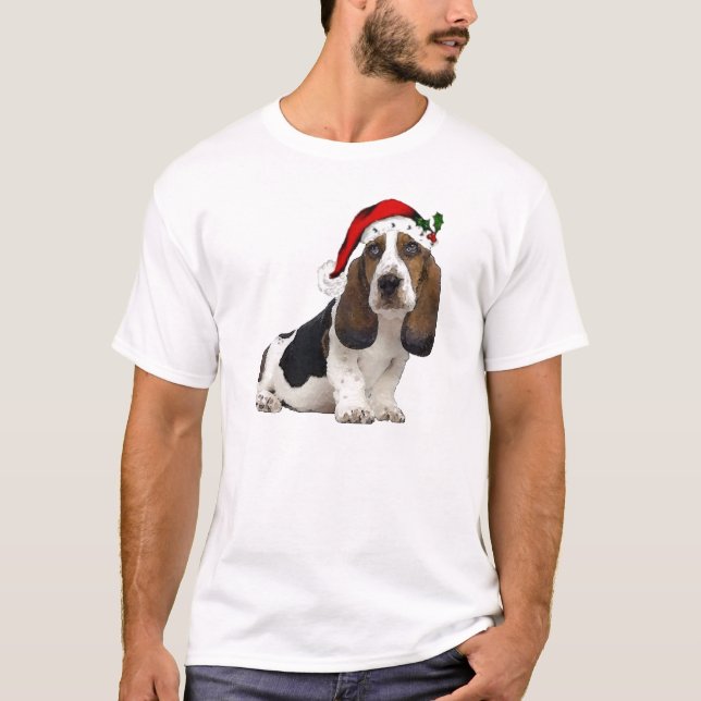 Ditzy Dogs~Original Tee~Bassett Hound~Christmas T-Shirt (Front)
