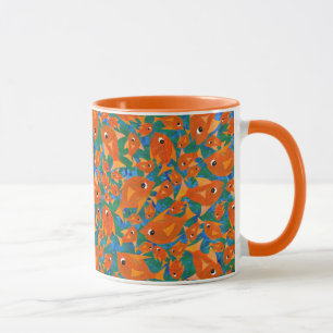 Ditzy Orange Fishes on Sea Green and Blue Mug