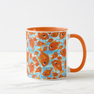 Ditzy Orange Fishes on Watery Blue Ringer Mug
