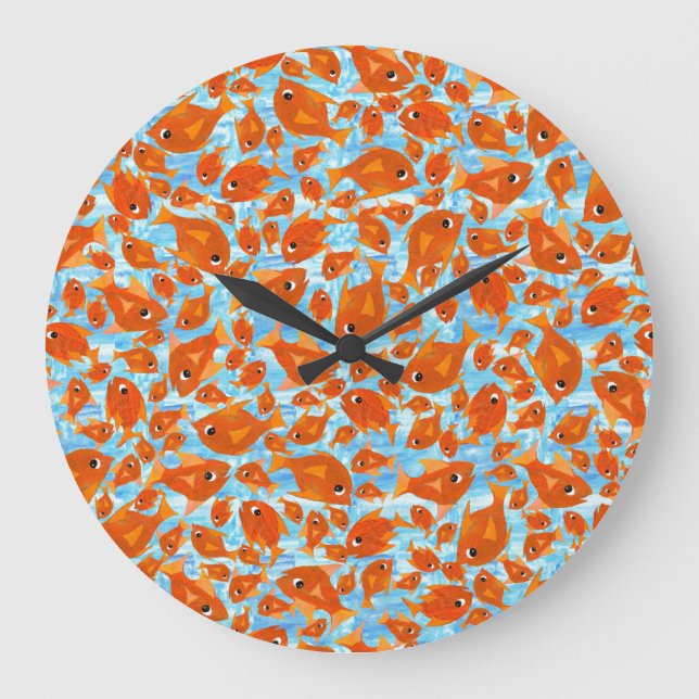 Ditzy Orange Fishes Pattern on Watery Blue Clock (Front)
