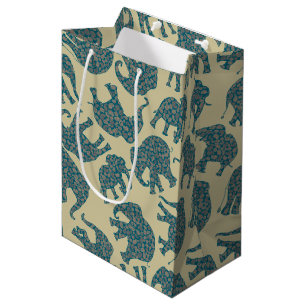 Ditzy Paisley Elephants on Beige Medium Gift Bag