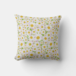 Ditzy White Daisies on Grass Green Background Cushion