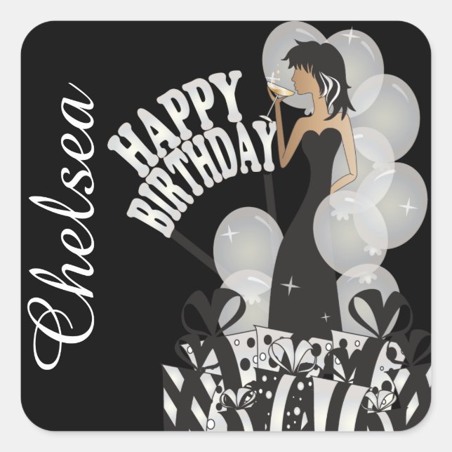 Diva Birthday Girl | Personalise | White Square Sticker (Front)