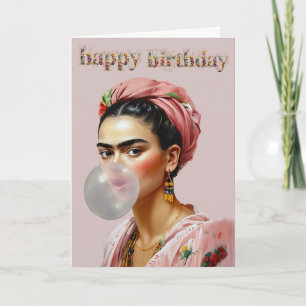 Diva blowing bubble gum Happy Birthday Card