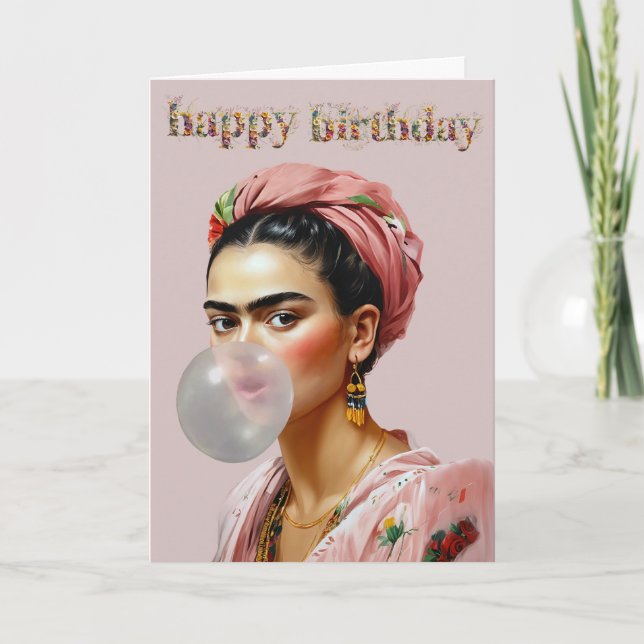 Diva blowing bubble gum Happy Birthday Card (Front)
