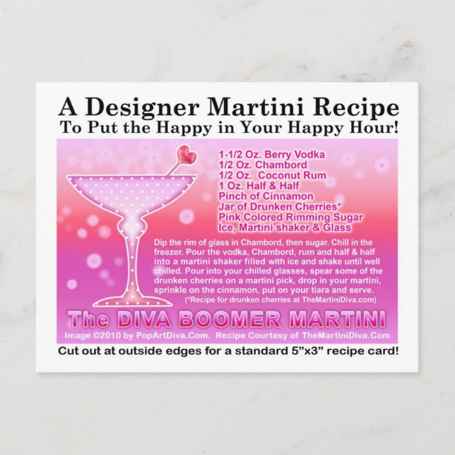 Diva Boomer Pink Martini Recipe Postcard (Front)