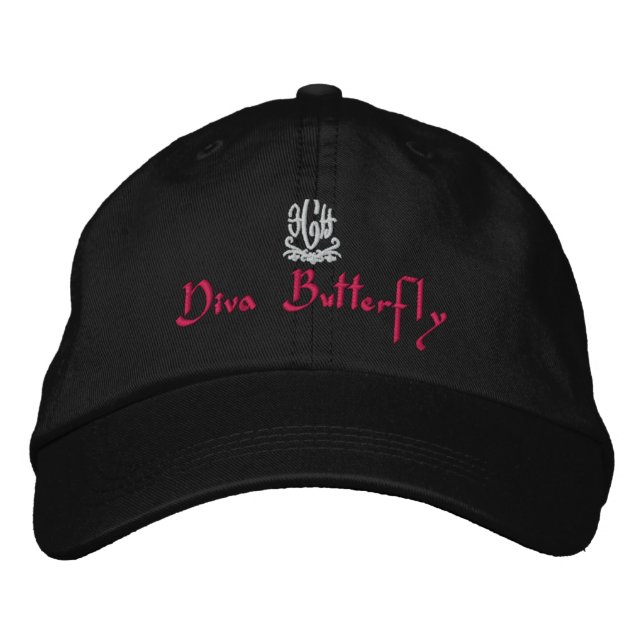 Diva Butterfly Black Embroidered Hat (Front)