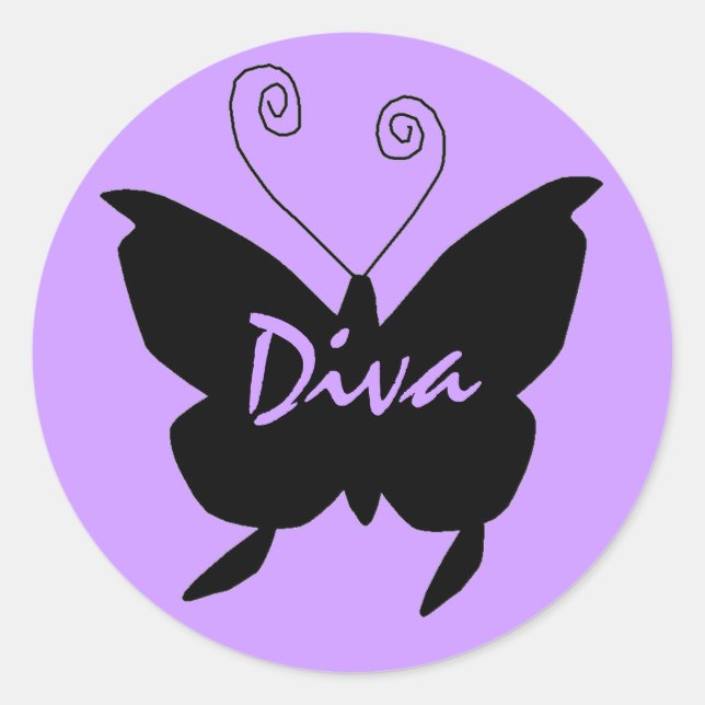 Diva Butterfly Classic Round Sticker (Front)