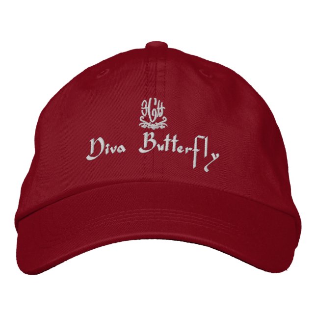 Diva Butterfly Red Embroidered Hat (Front)