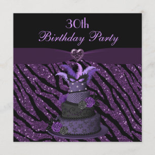 Diva Cake & Printed Zebra Glitter 30th Birthday Invitation