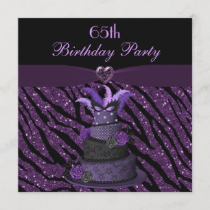 Diva Cake & Printed Zebra Glitter 65th Birthday Invitation