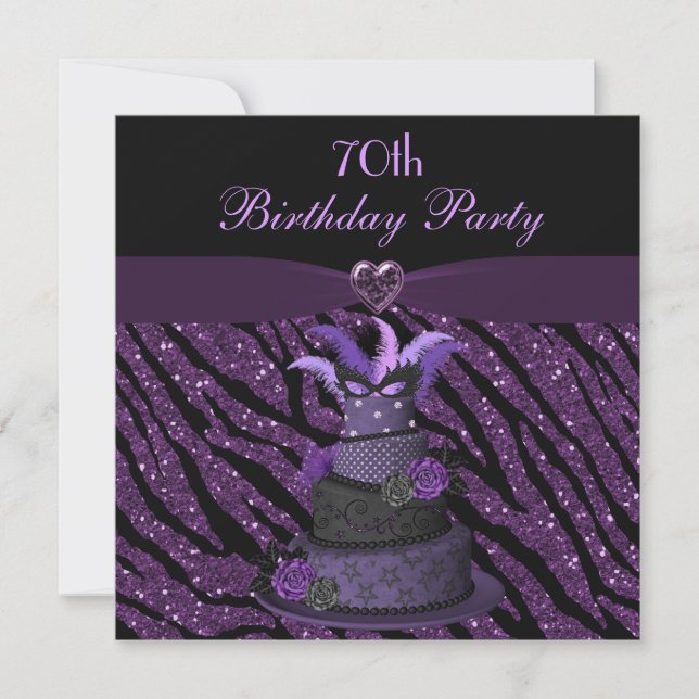 Diva Cake & Printed Zebra Glitter 70th Birthday Invitation (Front)