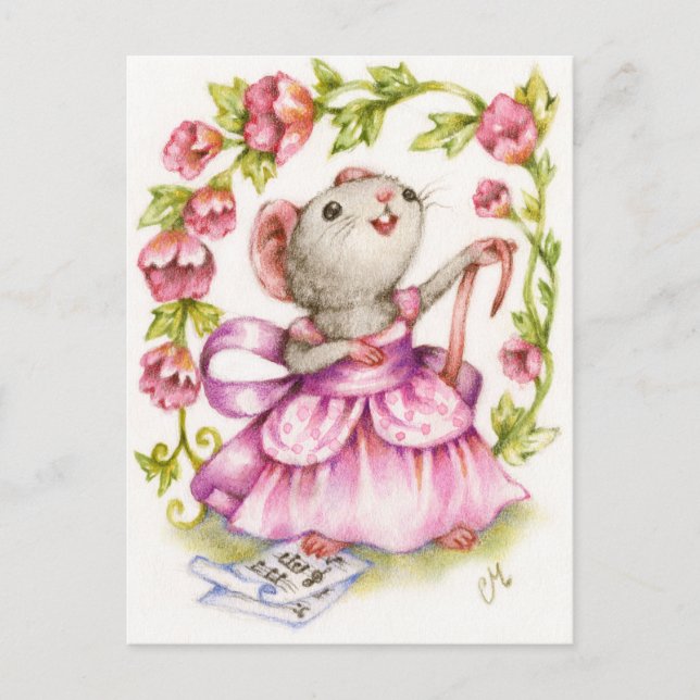 Diva - Cute Musical Mouse Art Postcard (Front)