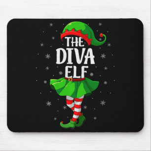 Diva Elf Christmas Girls Women Elf Squad Xmas Fami Mouse Pad