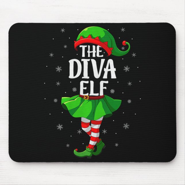 Diva Elf Christmas Girls Women Elf Squad Xmas Fami Mouse Pad (Front)