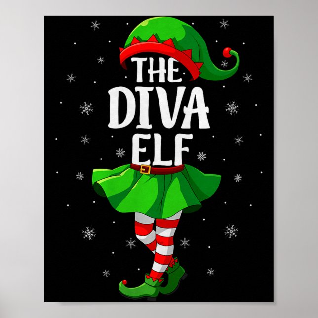 Diva Elf Christmas Girls Women Elf Squad Xmas Fami Poster (Front)