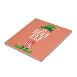 Diva Elf Matching Family Group Christmas Party Ceramic Tile