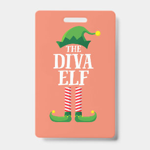 Diva Elf Matching Family Group Christmas Party ID Badge