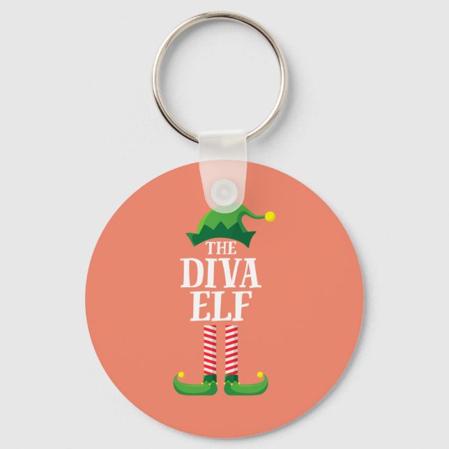 Diva Elf Matching Family Group Christmas Party Key Ring (Front)