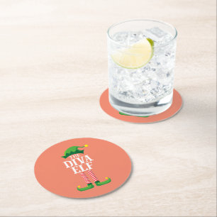 Diva Elf Matching Family Group Christmas Party Round Paper Coaster