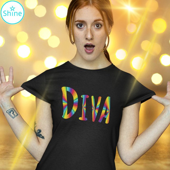 DIVA Fabulous Sassy Campy Rainbow Colours Alphabet T-Shirt (Creator Uploaded)