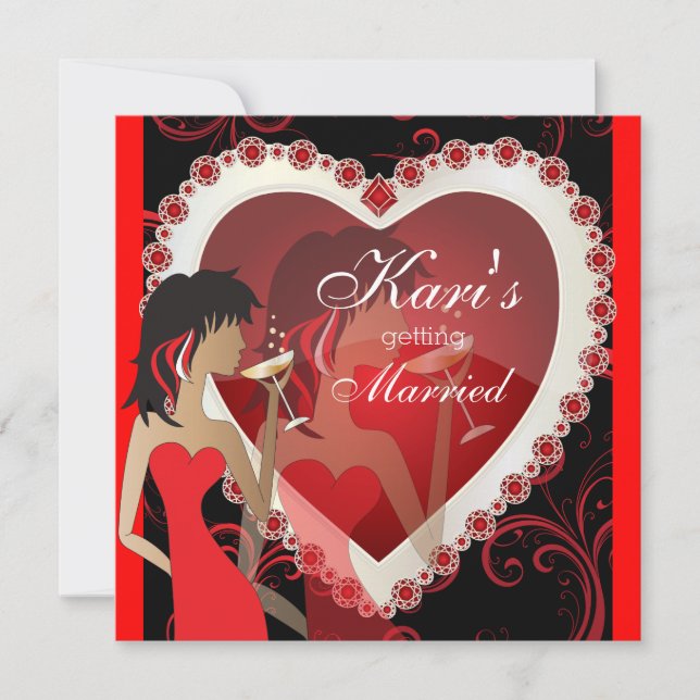 Diva Girls Night Out in a Jewel Heart Red Invitation (Front)