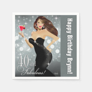 Diva Glam Bombshell 40th Birthday   silver Napkin