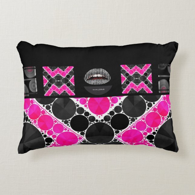 Diva Hot Pink Lips Bling Decorative Cushion (Front)
