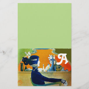 DIVA IN BLUE ,BEAUTY FASHION MONOGRAM Green Stationery