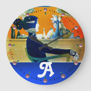 DIVA IN BLUE ,BEAUTY FASHION MONOGRAM LARGE CLOCK