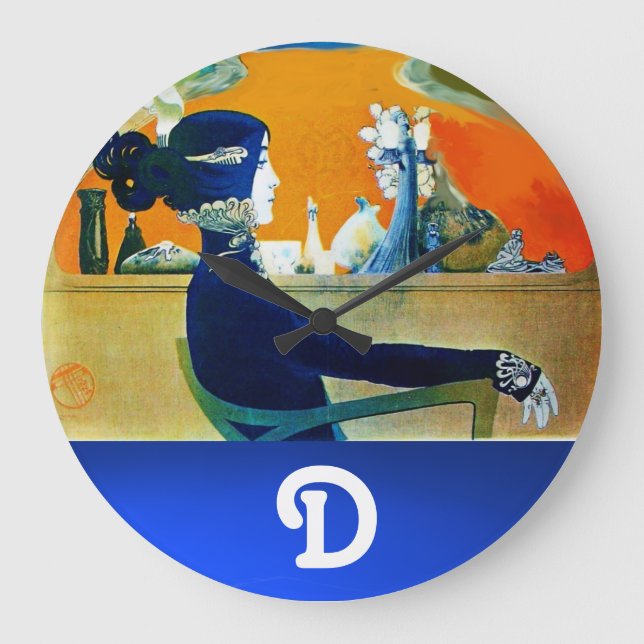 DIVA IN BLUE ,BEAUTY FASHION MONOGRAM LARGE CLOCK (Front)