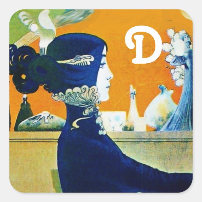 DIVA IN BLUE ,BEAUTY FASHION MONOGRAM SQUARE STICKER (Front)