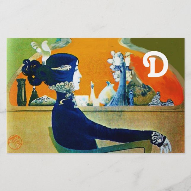 DIVA IN BLUE ,BEAUTY FASHION MONOGRAM STATIONERY (Front)