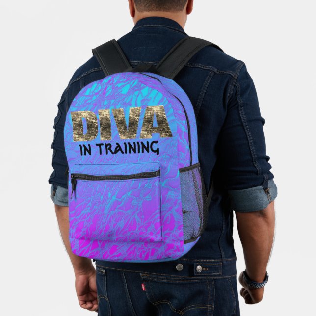 Diva in Training Blue Pink Gold Backpack NO Sequin (Insitu (Model))