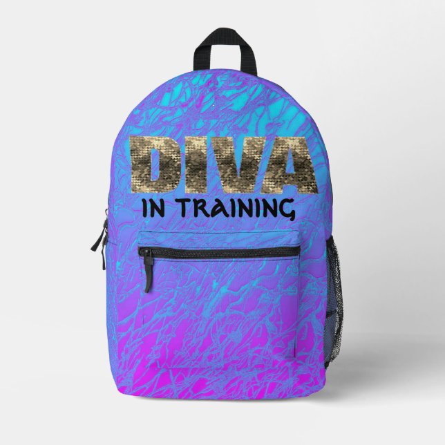 Diva in Training Blue Pink Gold Backpack NO Sequin (Front)