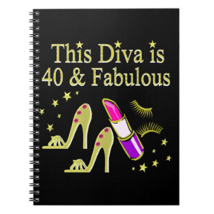 DIVA IS 40 AND FABULOUS GOLD HIGH HEEL DESIGN NOTEBOOK