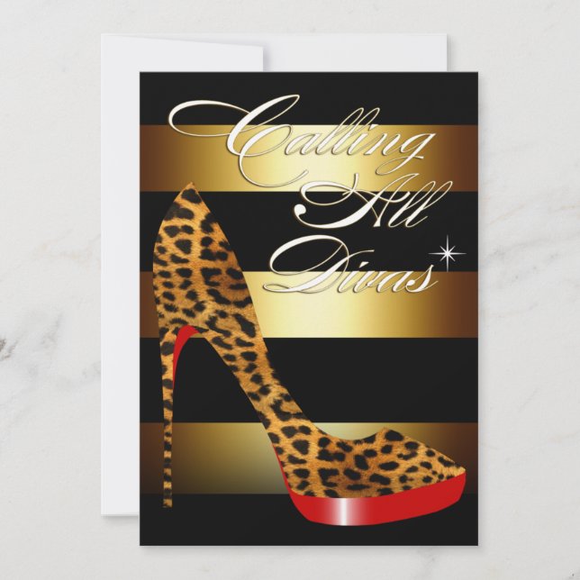 Diva Leopard Stiletto Stripes Surprise Party Invitation (Front)