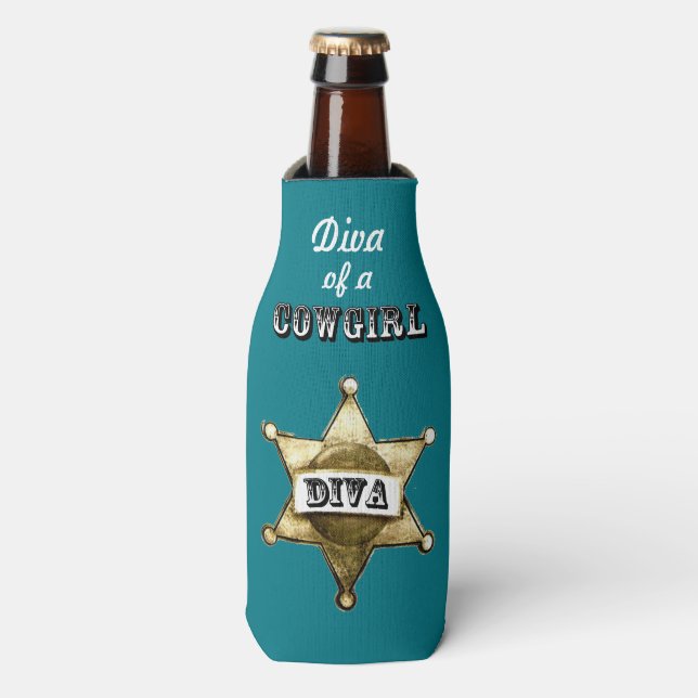 Diva of a Cowgirl Bottle Cooler (Bottle Front)