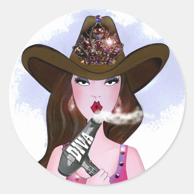 "Diva of a Cowgirl" Hair Stylist Classic Round Sticker (Front)