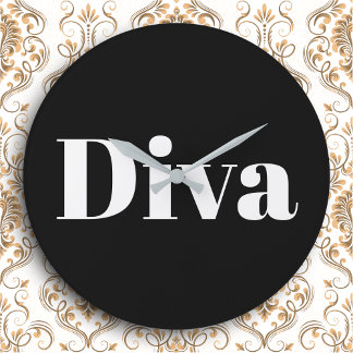 Diva Opera Singer Glam Music Themed Black White Large Clock