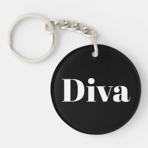 Diva Opera Singer Music Stylish Chic Black White Key Ring