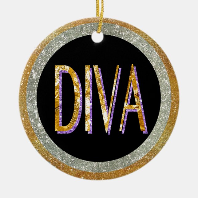 Diva Sparkle Ceramic Ornament (Front)