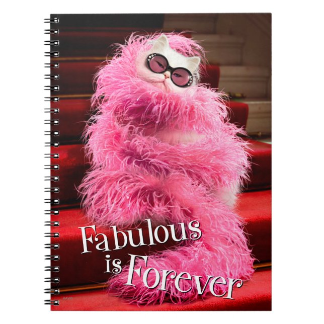 Diva White Cat Wrapped in Pink Boa on Red Carpet Notebook (Front)