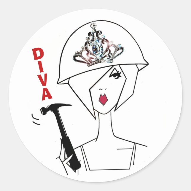 "Diva With A Hard Hat" Classic Round Sticker (Front)